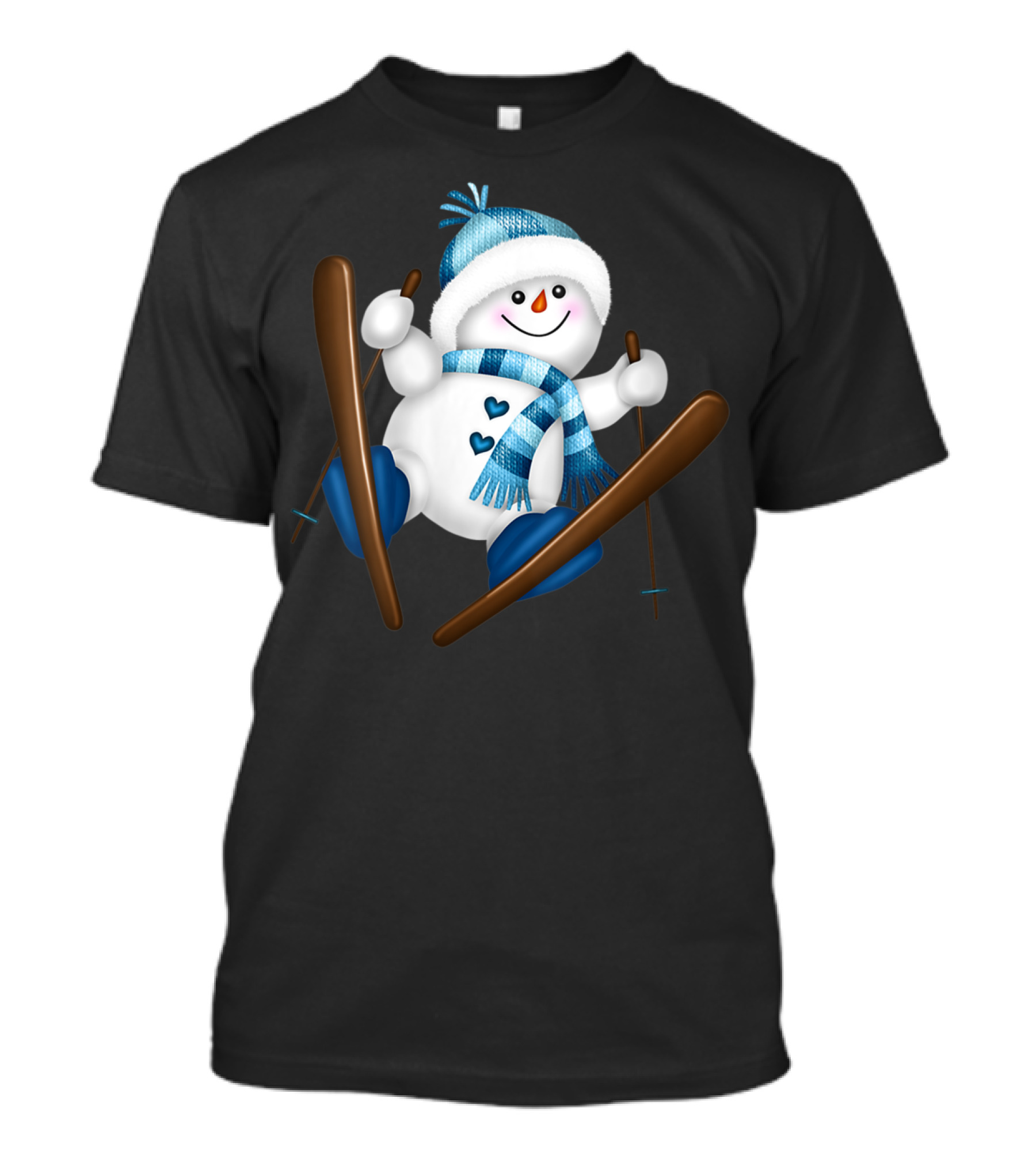 Cute Snowman Skiing With Scarf And Hat T-Shirt