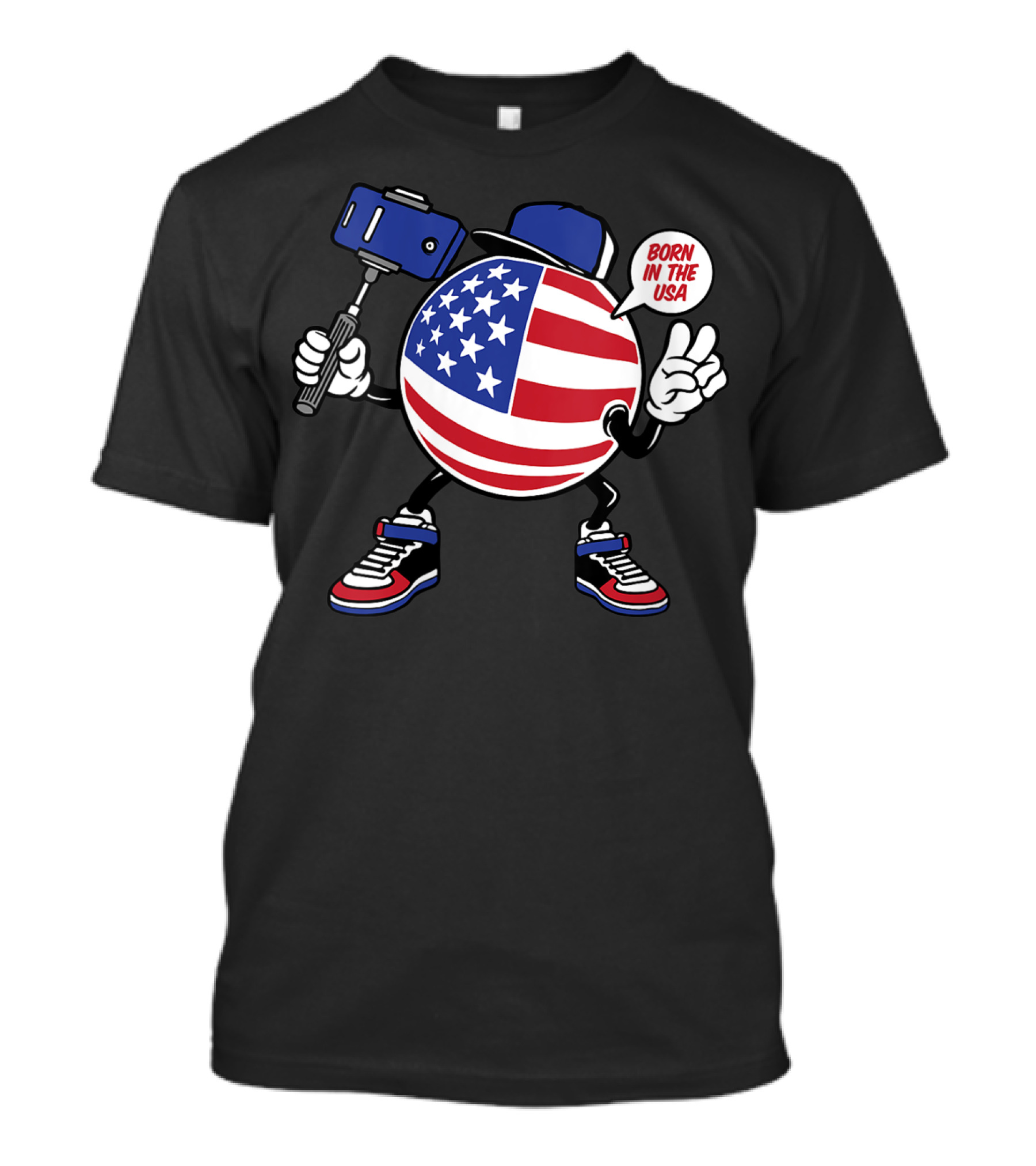 USA Flag Selfie Character Born In America T-Shirt