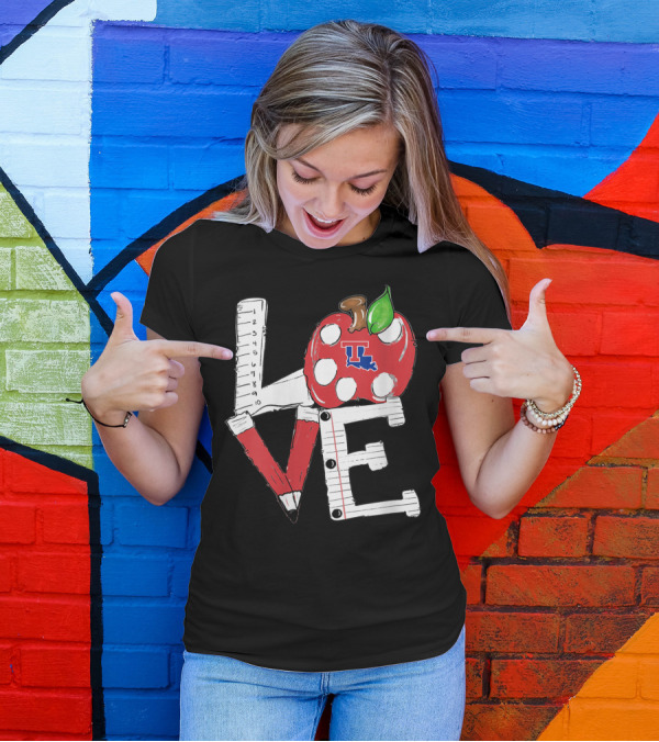 Louisiana Tech Bulldogs Love With Apple And School Supplies T-Shirt