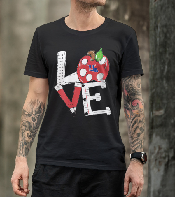 Louisiana Tech Bulldogs Love With Apple And School Supplies T-Shirt