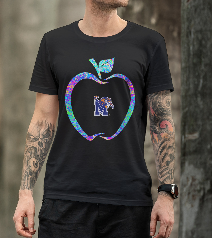 Memphis Tigers Apple Outline Teacher Psychedelic T-Shirt