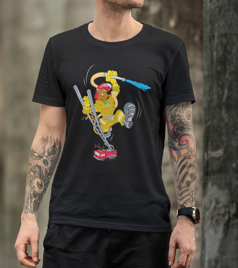 Scoobydoo Firefighter Cartoon With Fire Truck And Hose T-Shirt