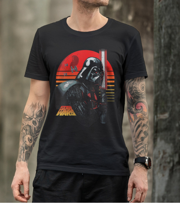 Star Wars Darth Vader Sunset Stripes With TIE Fighters T-Shirt