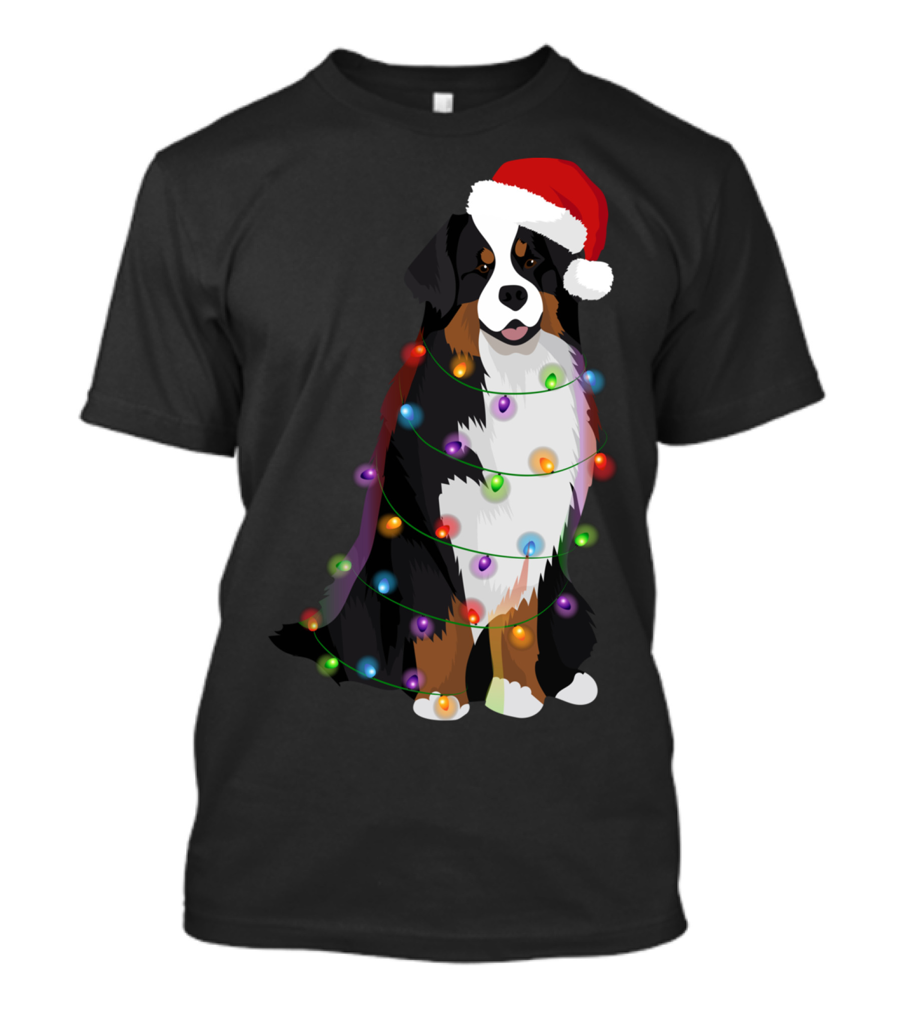 BERNESE MOUNTAIN DOG CHRISTMAS SANTA HAT LIGHTS XMAS DOG T-Shirt