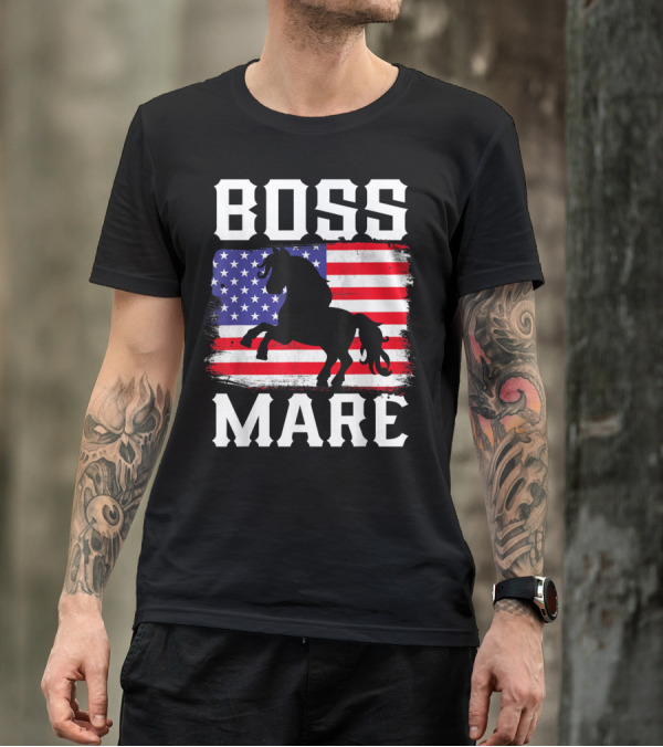 BOSS MARE AMERICAN USA HORSE LOVER RIDING FLAG T-Shirt