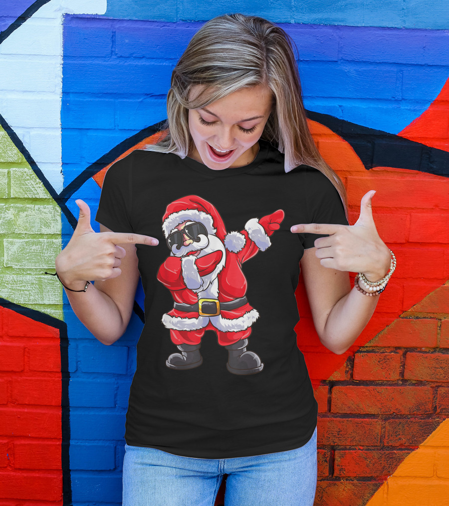 Santa Claus Dabbing Pose With Sunglasses Christmas Fun T-Shirt