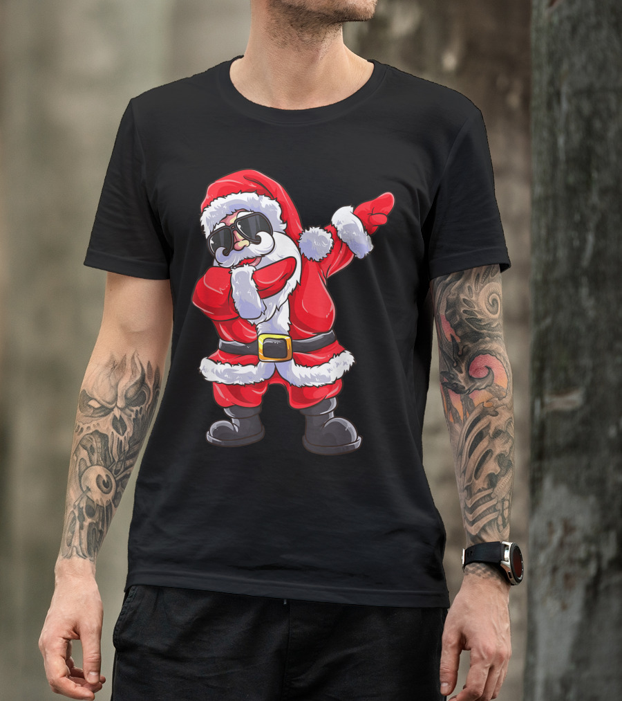 Santa Claus Dabbing Pose With Sunglasses Christmas Fun T-Shirt