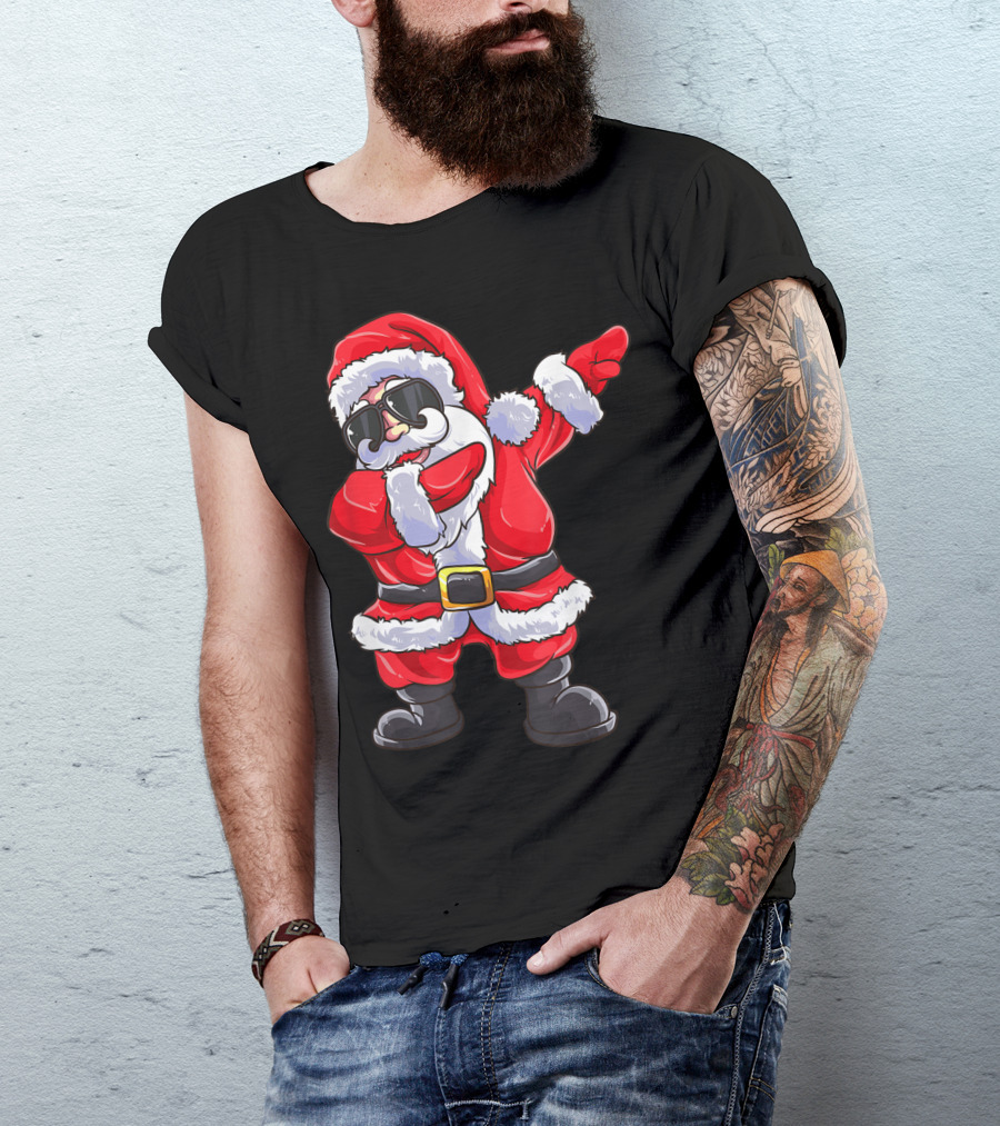 Santa Claus Dabbing Pose With Sunglasses Christmas Fun T-Shirt