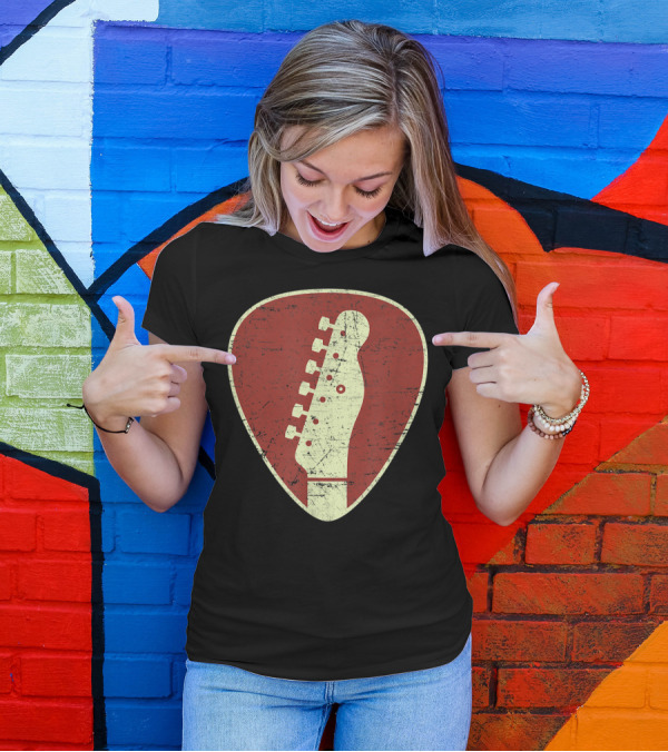 Electric Guitar Kids Vintage Pick Headstock Silhouette Retro T-Shirt