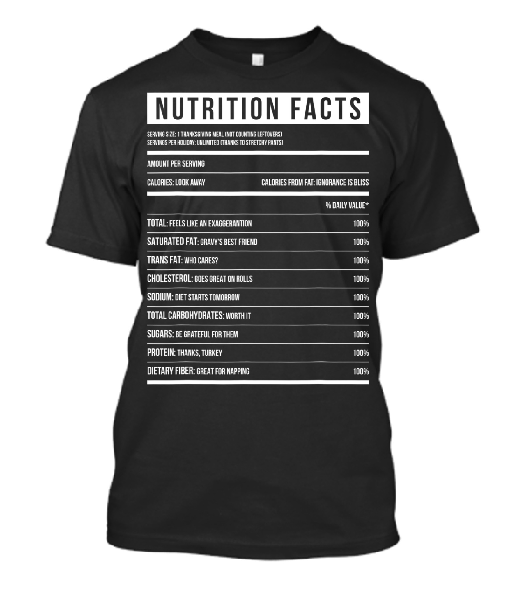 FUNNY THANKSGIVING NUTRITION FACTS IGNORANCE IS BLISS 100% DAILY VALUE T-Shirt