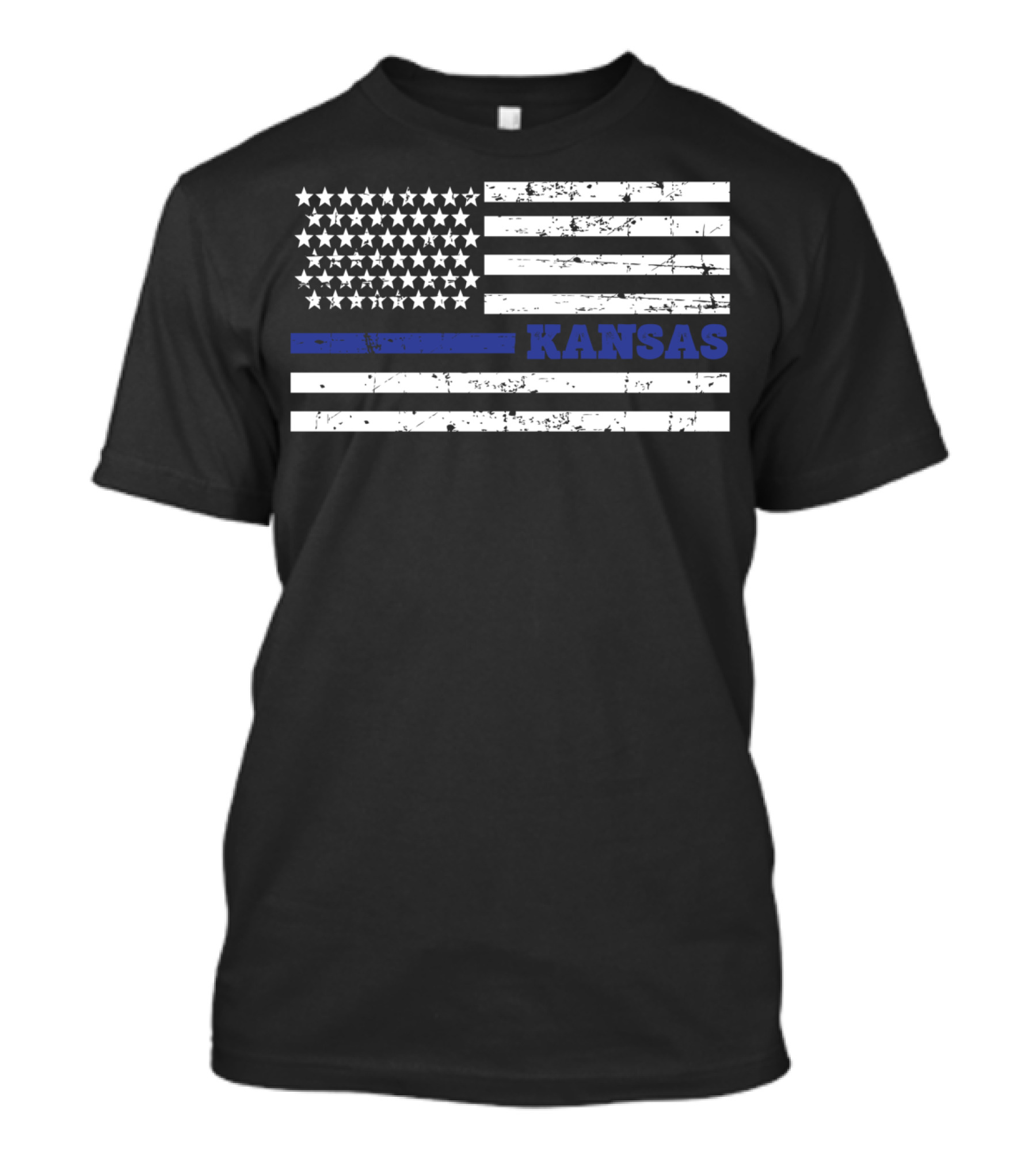 KANSAS POLICE LAW ENFORCEMENT DISTRESSED THIN BLUE LINE FLAG T-Shirt