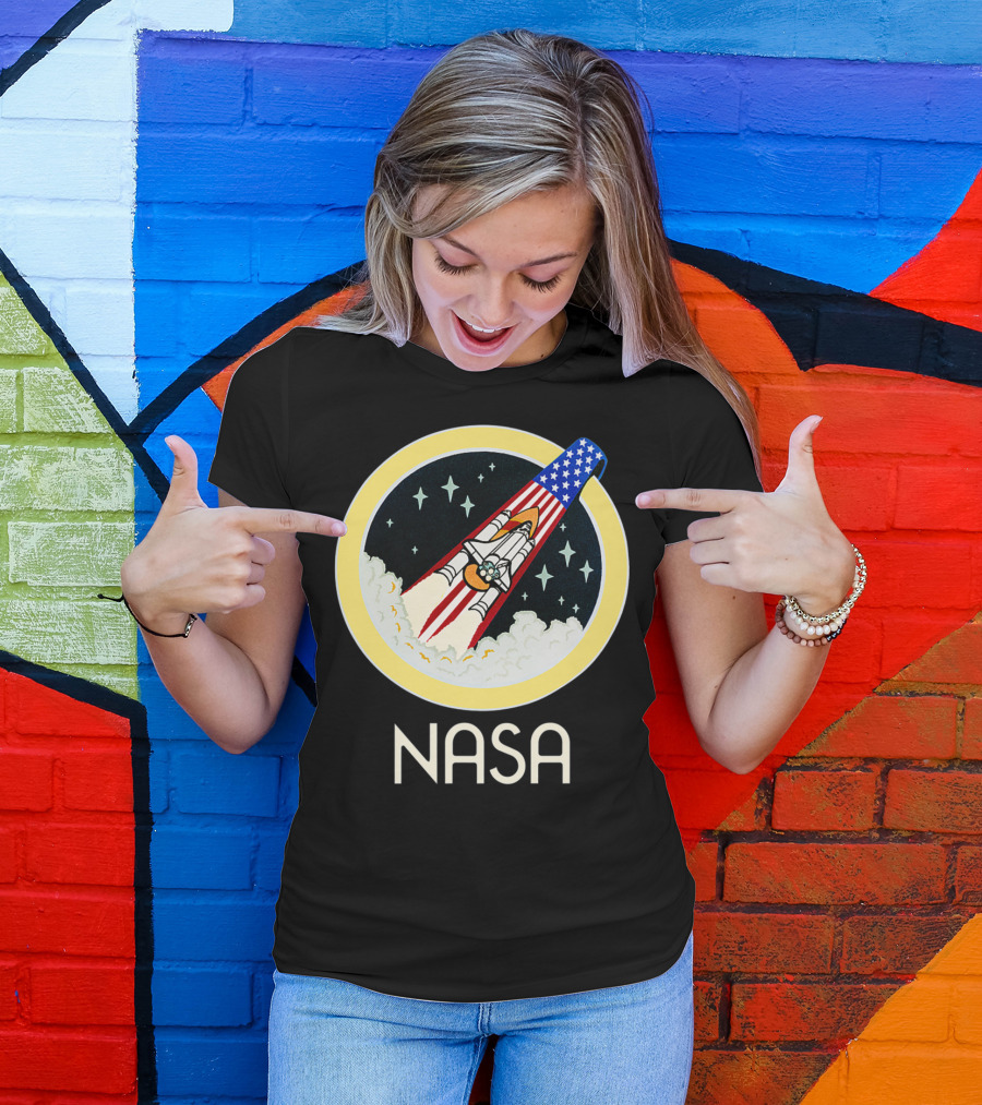 NASA Space Shuttle Launch Logo With Stars And United States Flag Elements T-Shirt