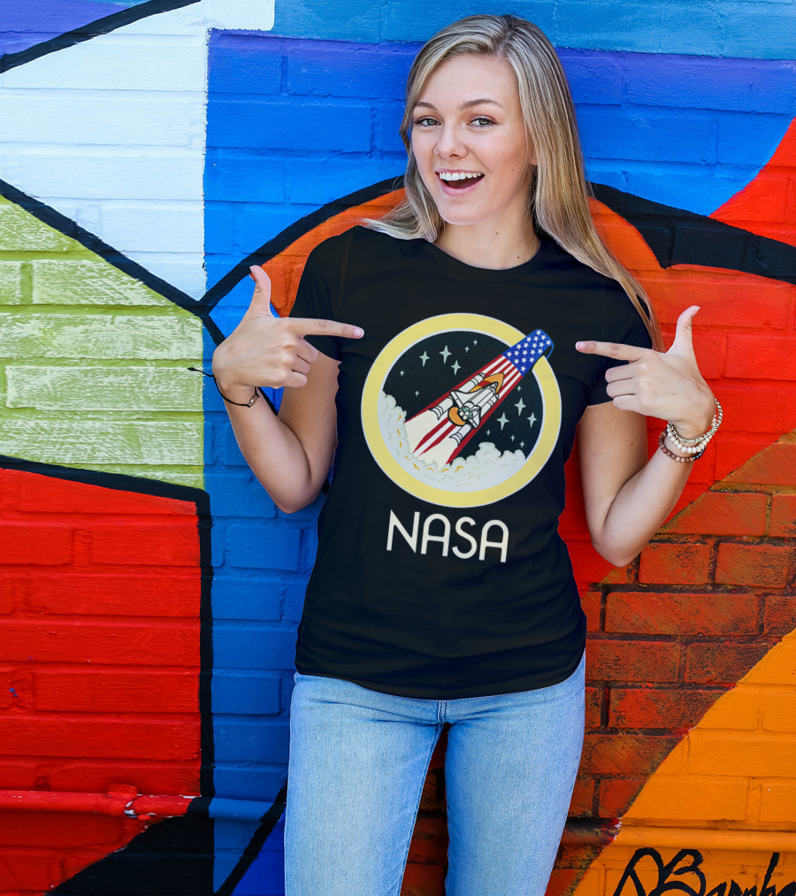NASA Space Shuttle Launch Logo With Stars And United States Flag Elements T-Shirt