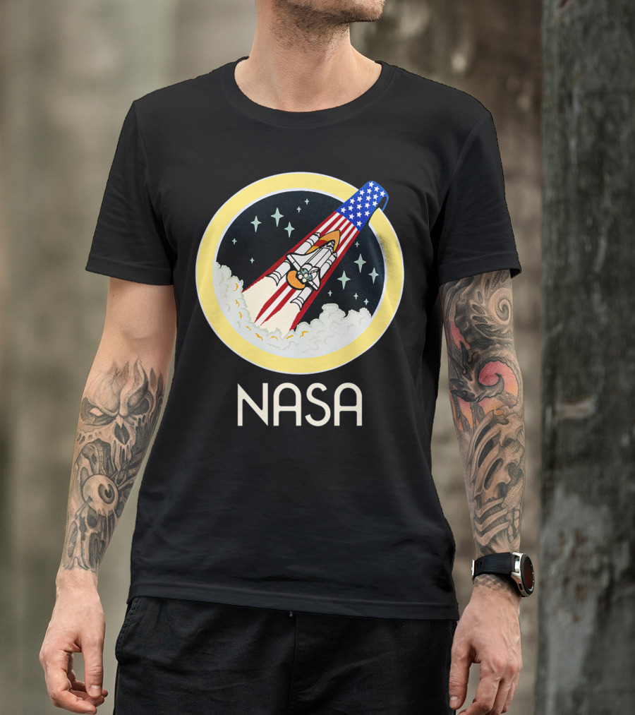 NASA Space Shuttle Launch Logo With Stars And United States Flag Elements T-Shirt