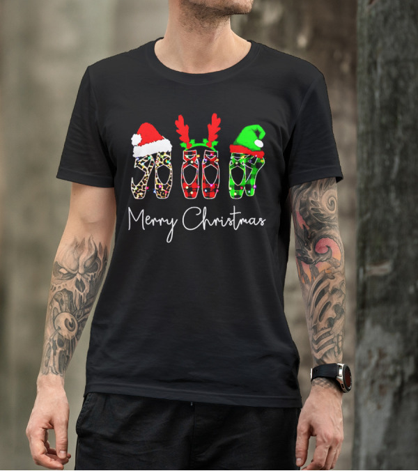 Ballet Dancer Ballerina Merry Christmas Festive Shoes T-Shirt
