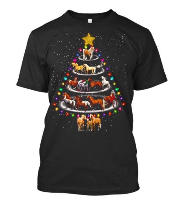 Christmas Tree Horses Christmas Xmas Horses Star Lights T-Shirt