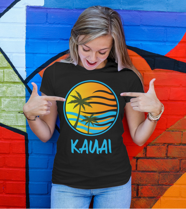 Kauai Vintage Stylish Island Palms With Sunset Waves T-Shirt