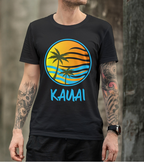 Kauai Vintage Stylish Island Palms With Sunset Waves T-Shirt
