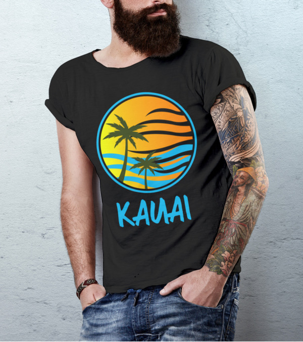 Kauai Vintage Stylish Island Palms With Sunset Waves T-Shirt