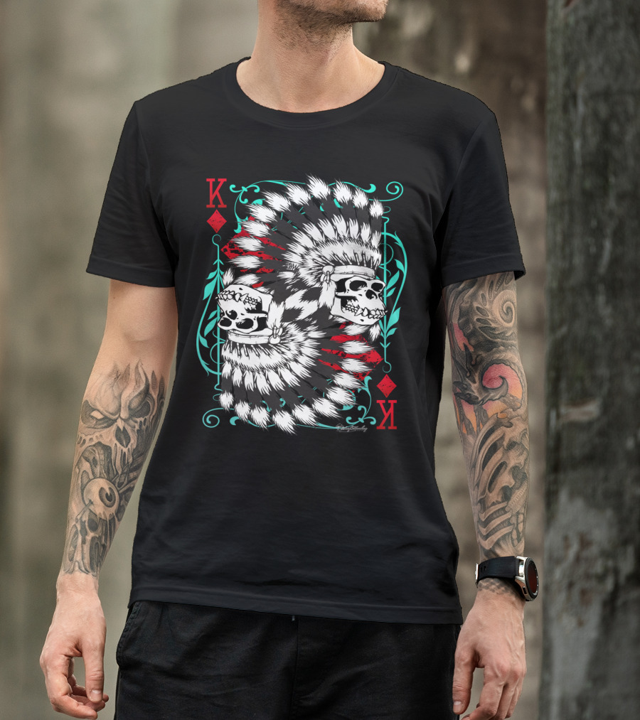 Monkey King Of Diamonds Skull Headdress Playing Card T-Shirt
