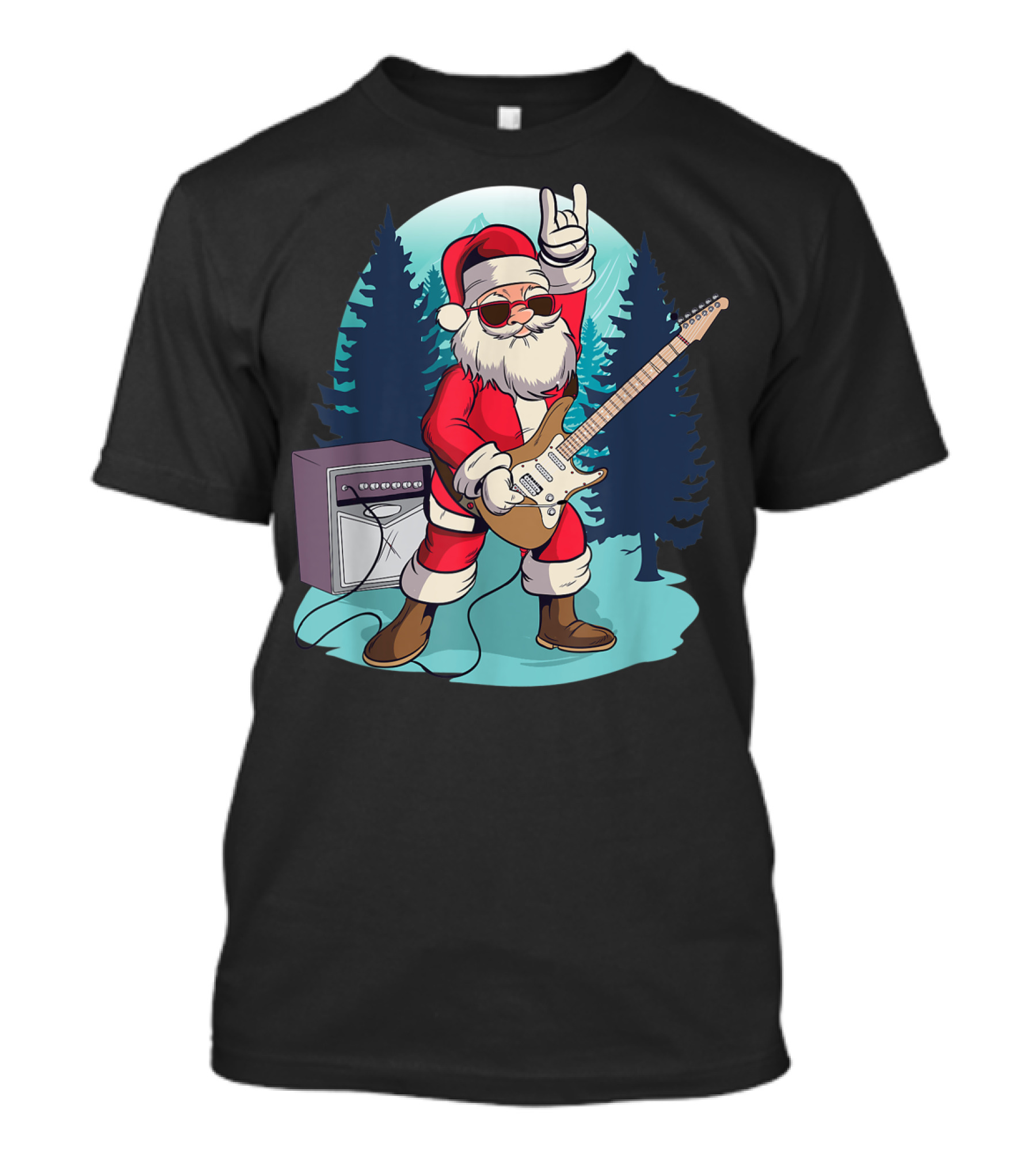 Santa Claus Guitar Rocking Funny Christmas Music Scene T-Shirt