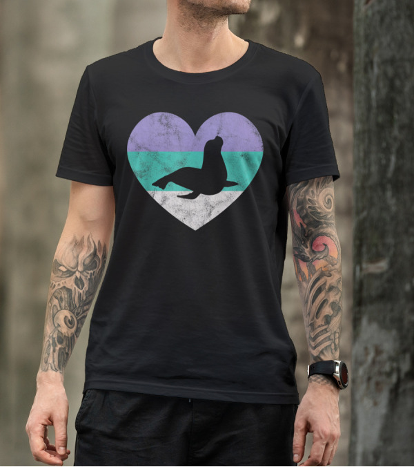 Sea Lion Heart Vintage Stripes T-Shirt