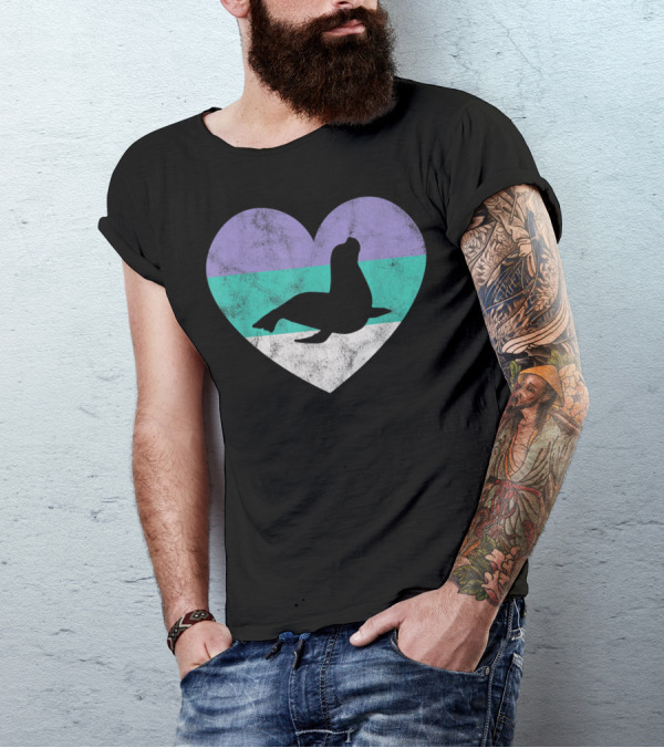 Sea Lion Heart Vintage Stripes T-Shirt