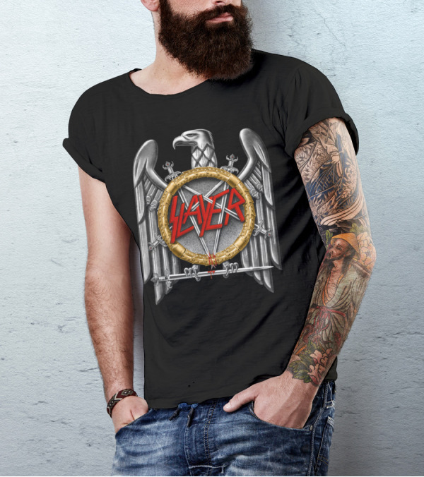 Slayer Eagle Crest Logo With Swords And Golden Circle T-Shirt