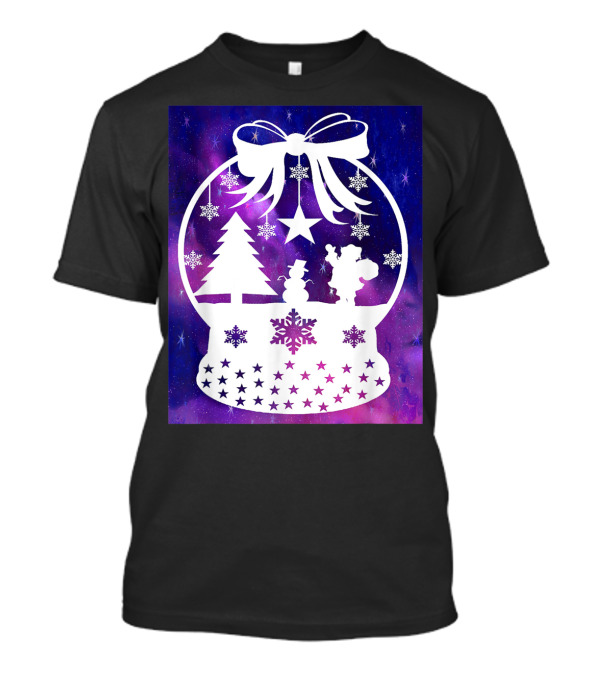 Snow Globe Christmas Scene With Tree And Snowman On Galaxy Background T-Shirt