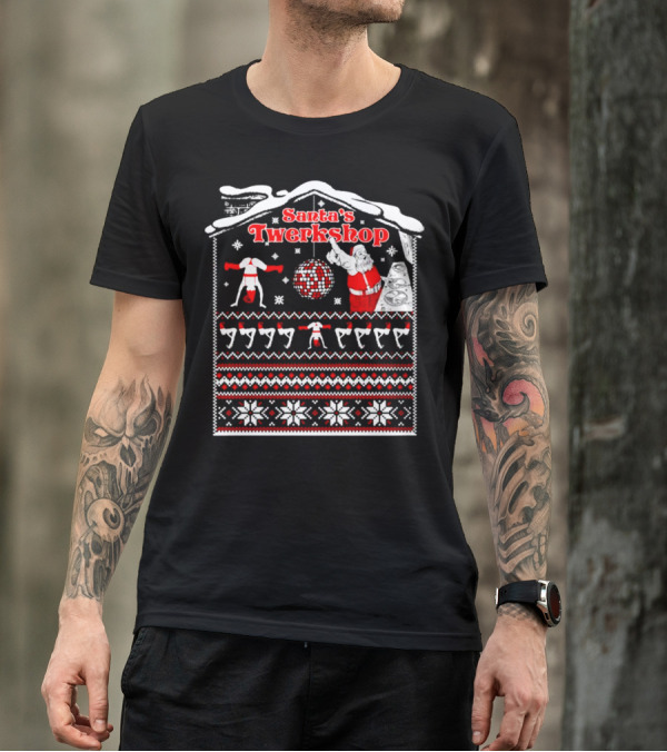 Santa's Twerkshop Ugly Christmas Funny Santa Retro T-Shirt