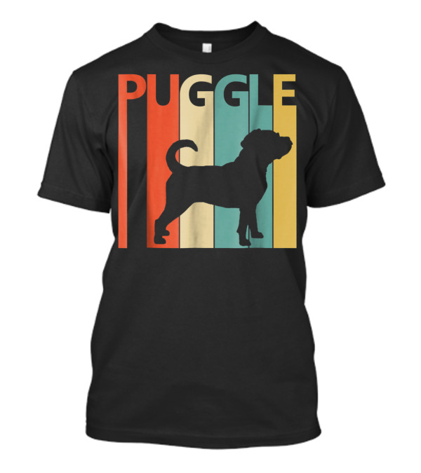 Vintage Puggle Silhouette Retro Stripes T-Shirt