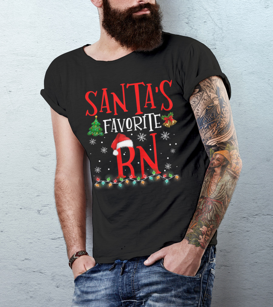 Santa's Favorite RN Xmas Holiday Lights And Snowflakes T-Shirt