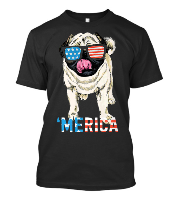 4th July Kids USA 'Merica Pug With American Flag Sunglasses T-Shirt