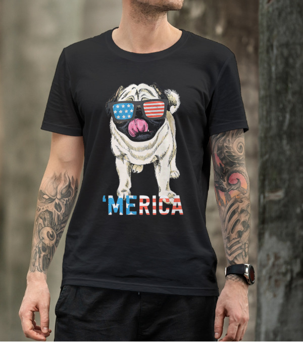 4th July Kids USA 'Merica Pug With American Flag Sunglasses T-Shirt