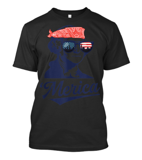 'Merica 4th Of July American President Funny George With Bandana And Flag Glasses T-Shirt
