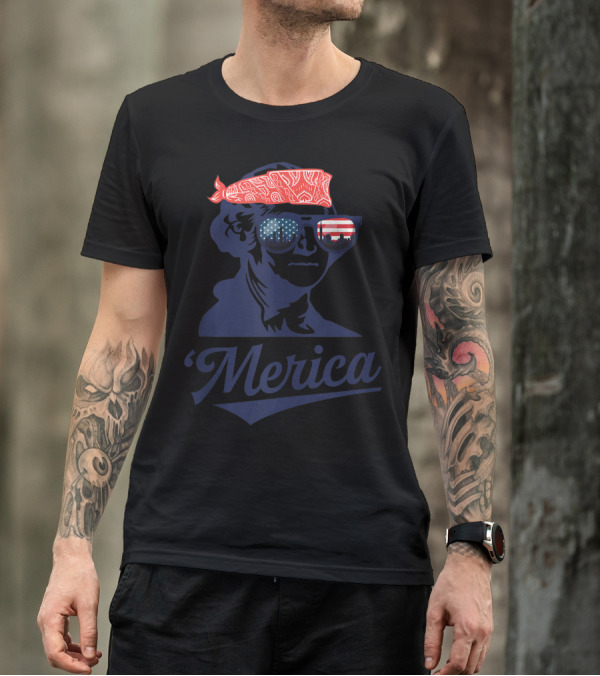 'Merica 4th Of July American President Funny George With Bandana And Flag Glasses T-Shirt