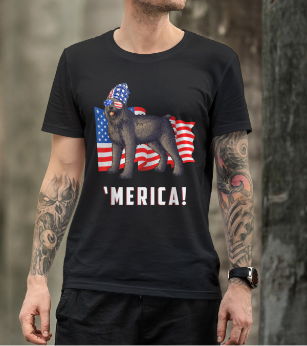 4Th Of July Bouvier Des Flandres Dog 'Merica USA Flag Glasses Hat T-Shirt