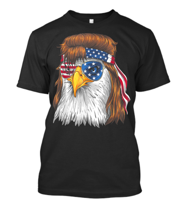 Funny 4Th Of July Bald Eagle Mullet With American Flag Bandana And Sunglasses T-Shirt