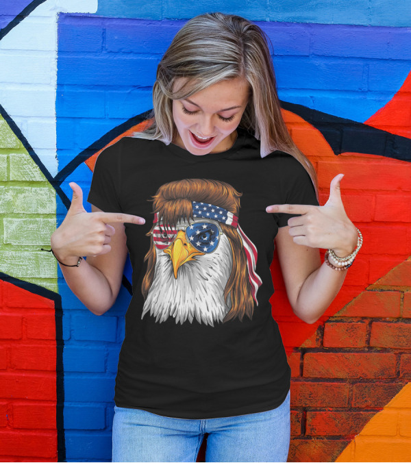 Funny 4Th Of July Bald Eagle Mullet With American Flag Bandana And Sunglasses T-Shirt
