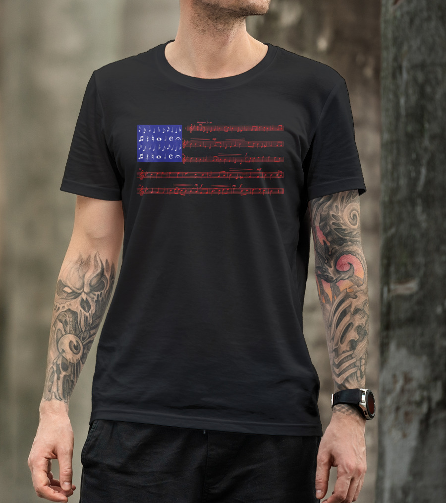 4Th Of July Independence Day American Flag Music Notes T-Shirt