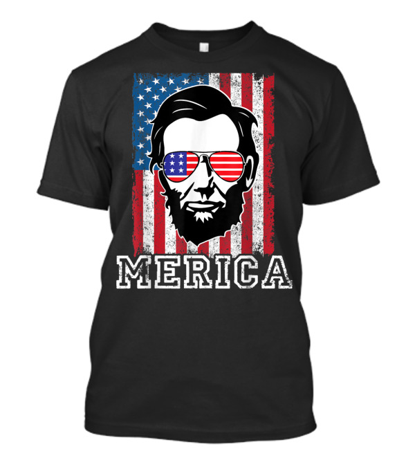 4Th Of July Merica Abraham Lincoln USA American Flag Sunglasses T-Shirt