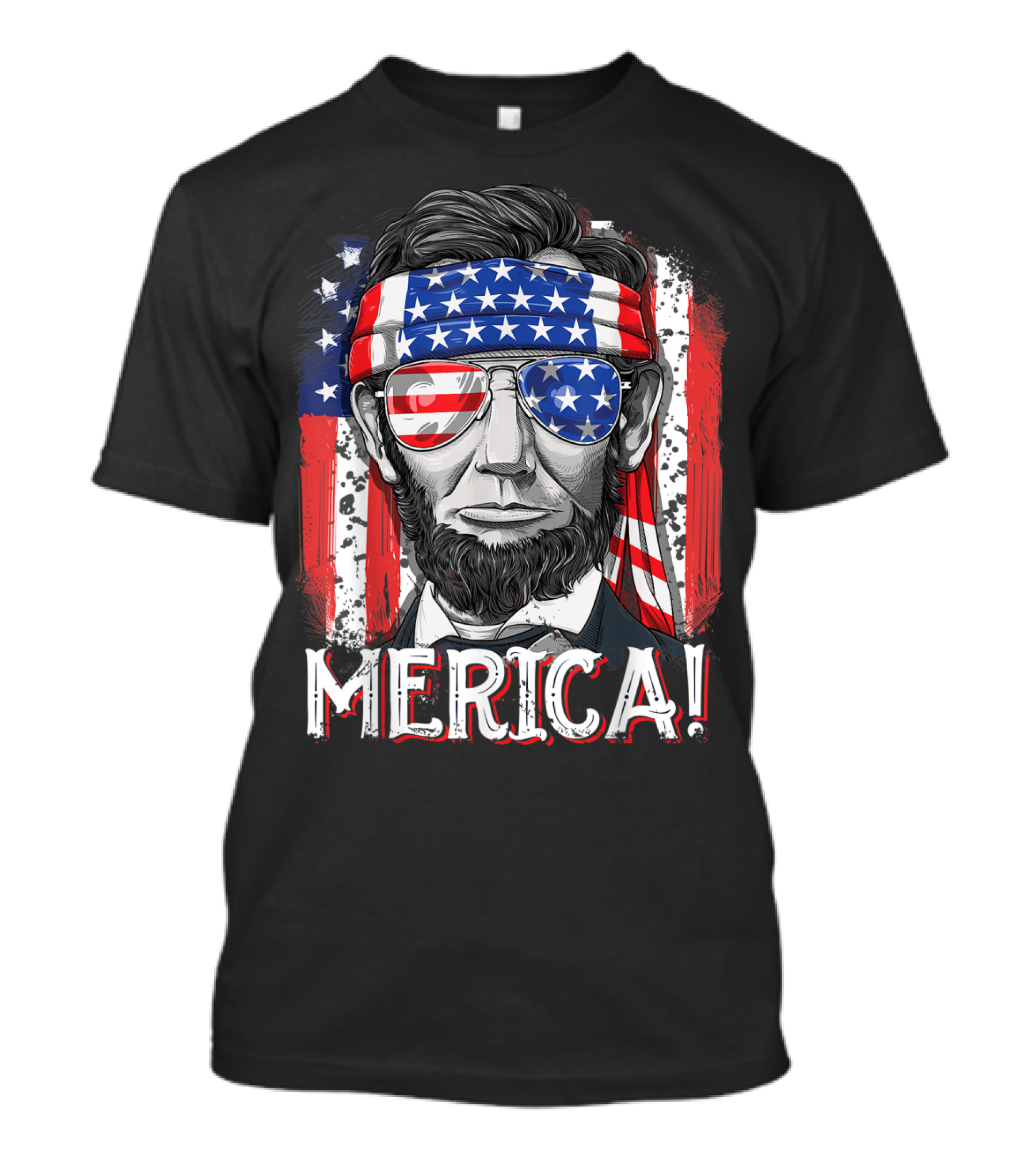 Fourth Of July Merica Abe Lincoln With American Flag Bandana And Sunglasses T-Shirt