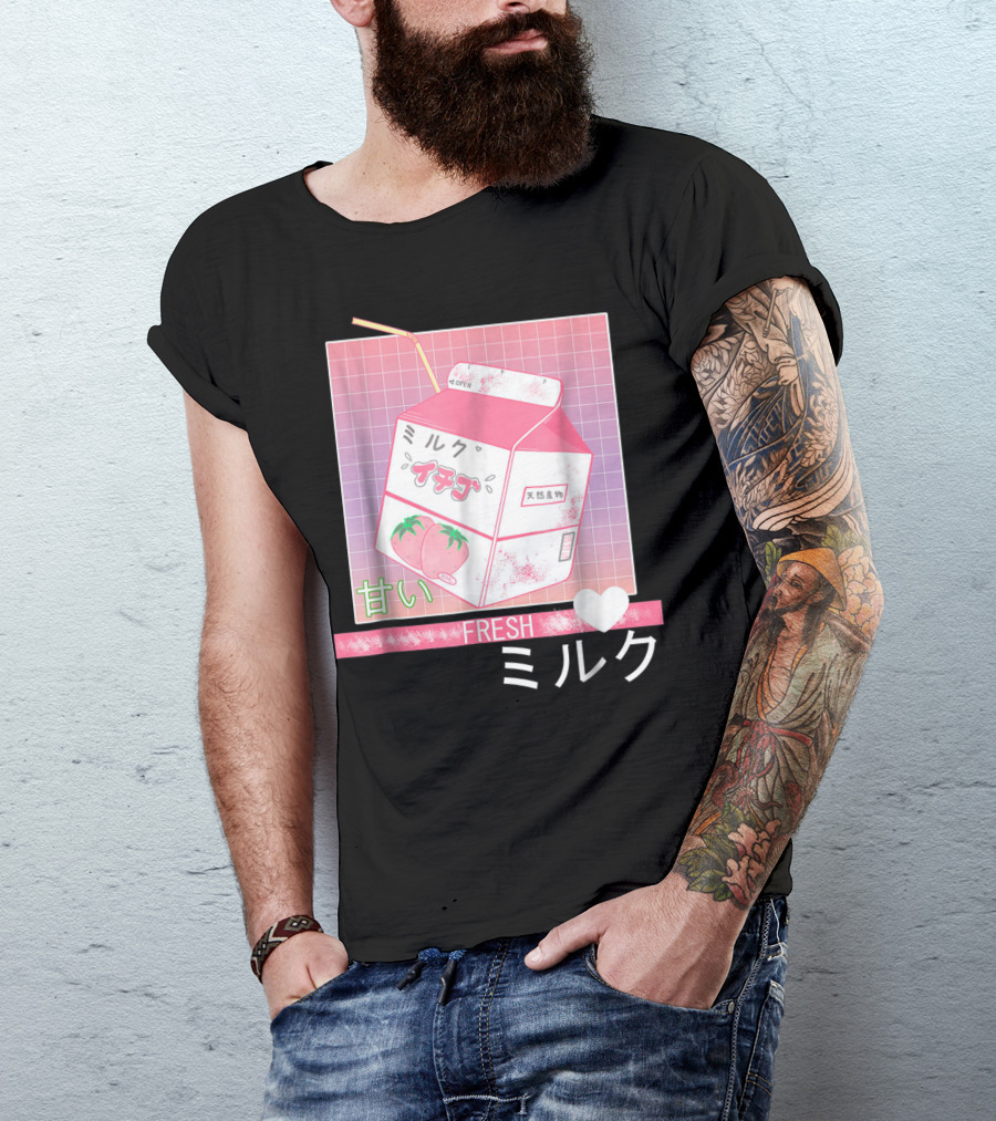 Fresh Japanese Otaku Aesthetic Milk Carton Strawberry 90s T-Shirt