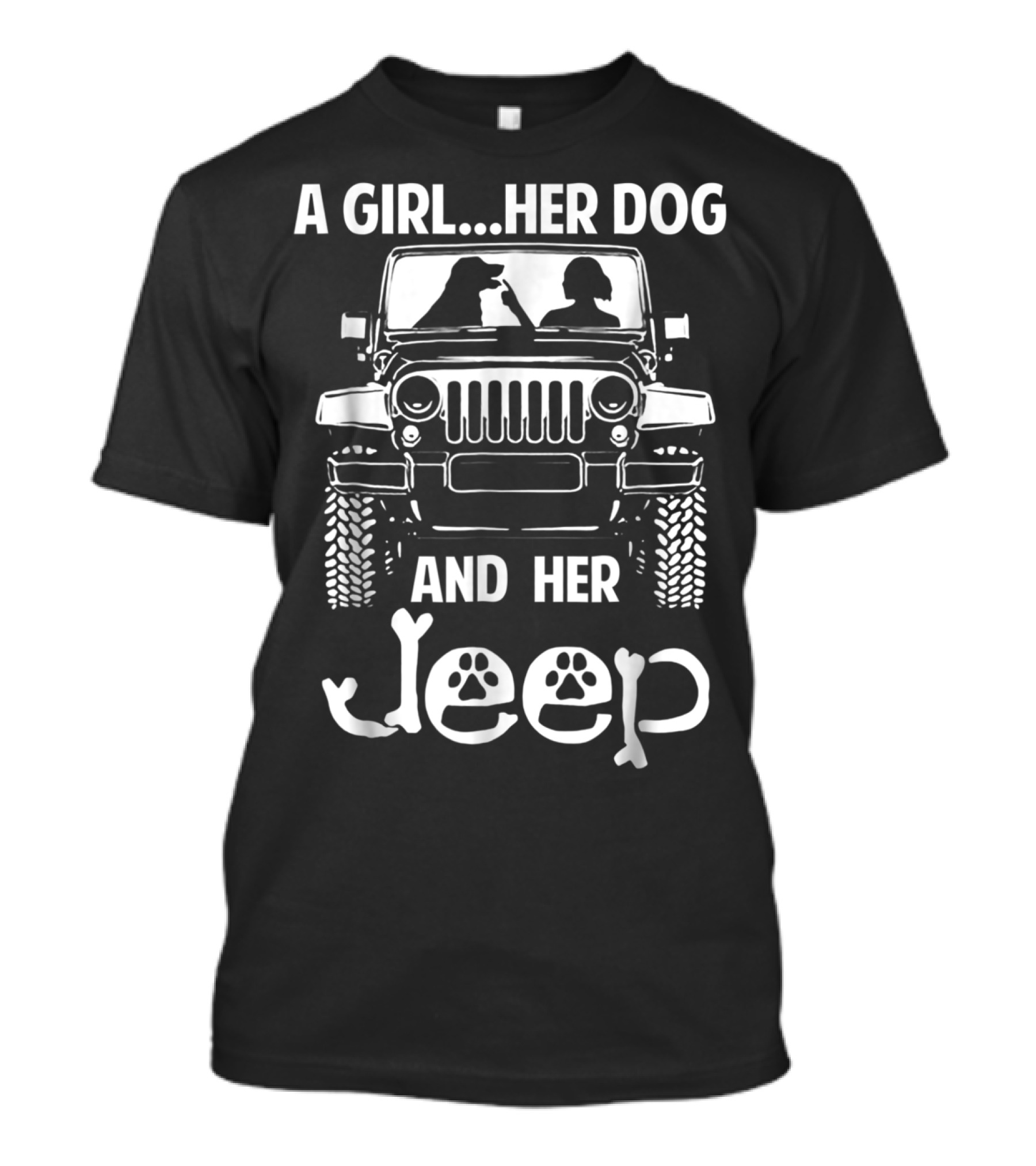 A Girl Her Dog And Her Jeep Paw T-Shirt
