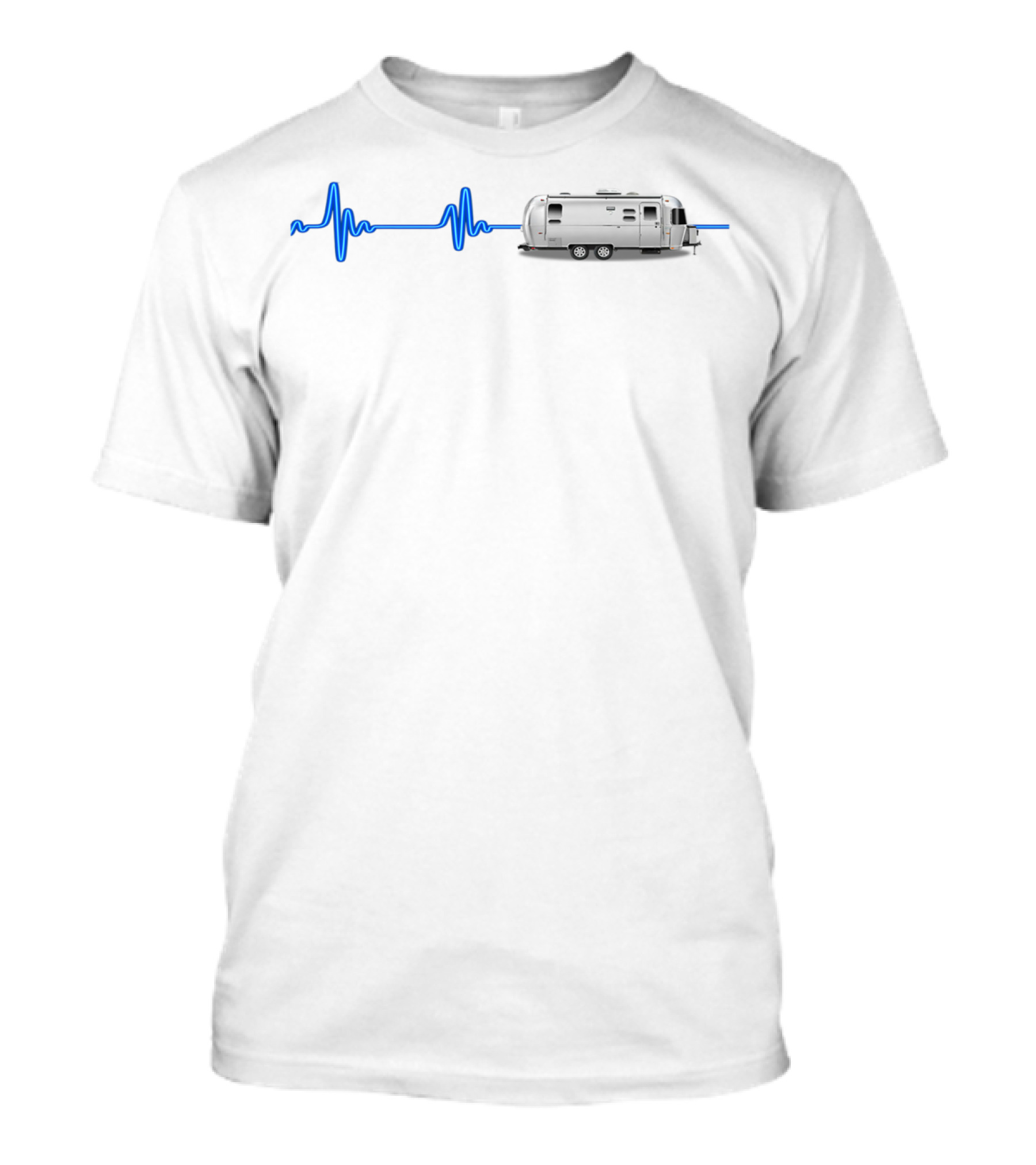 Airstream Camper With Blue Neon Heartbeat Line T-Shirt