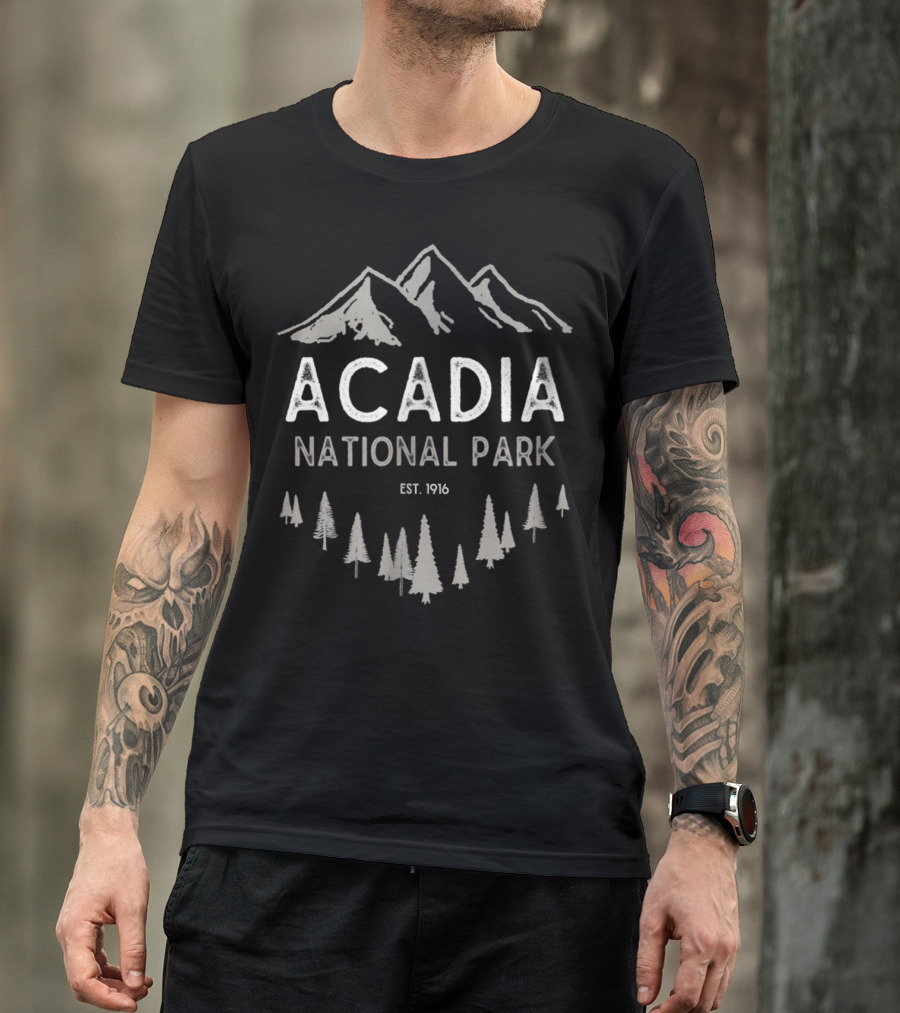 Acadia National Park Est. 1916 Vintage Maine Mountains And Trees T-Shirt