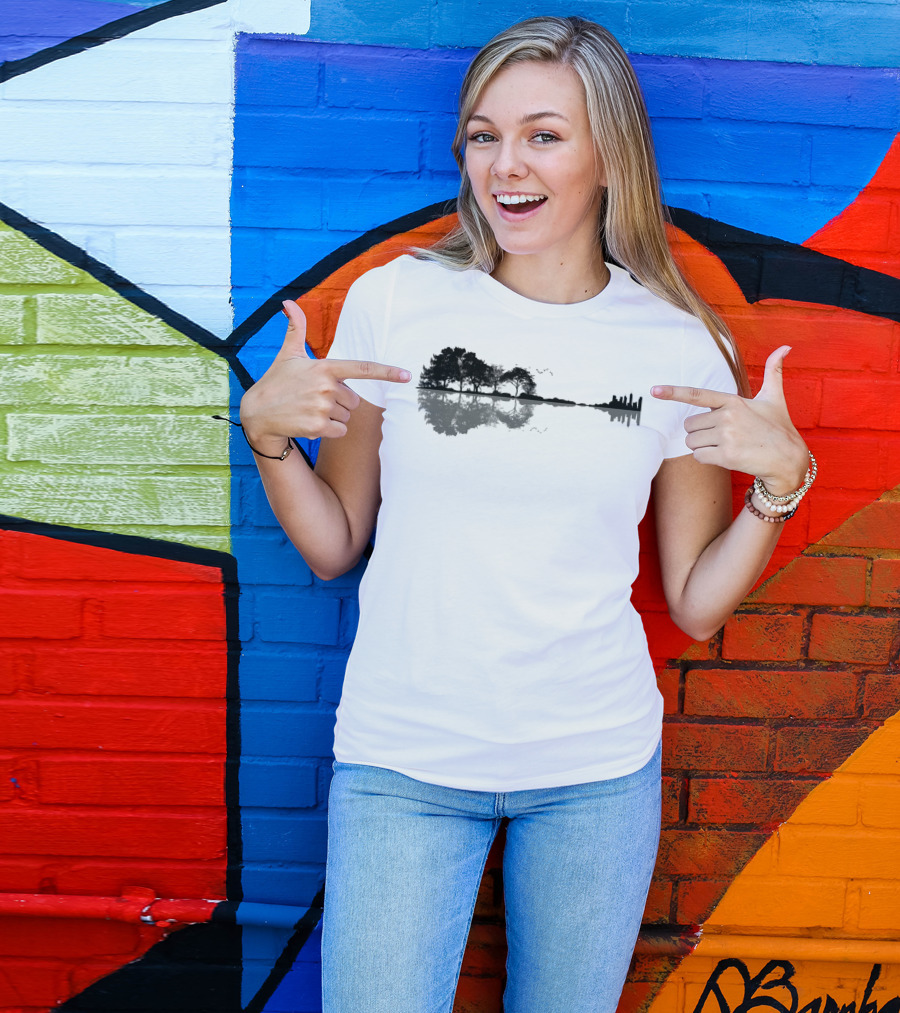 Acoustic Guitar Nature Forest Reflection Skyline Bass Guitarist T-Shirt