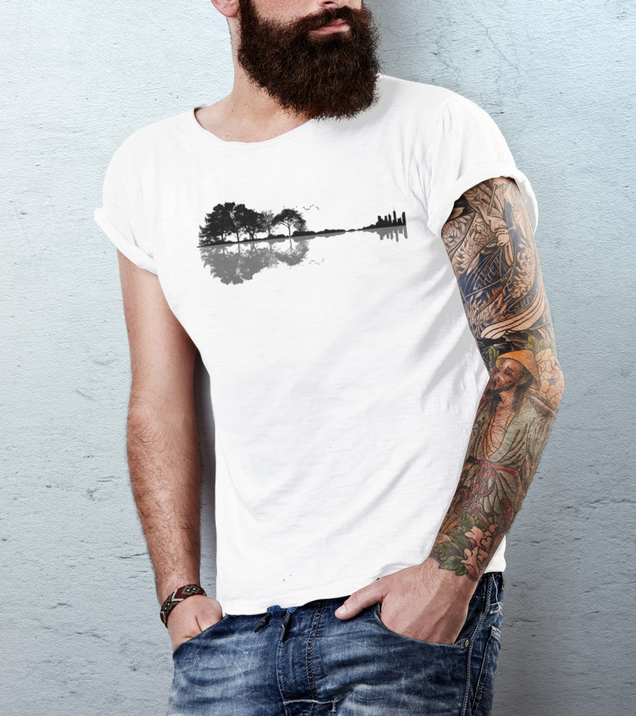 Acoustic Guitar Nature Forest Reflection Skyline Bass Guitarist T-Shirt