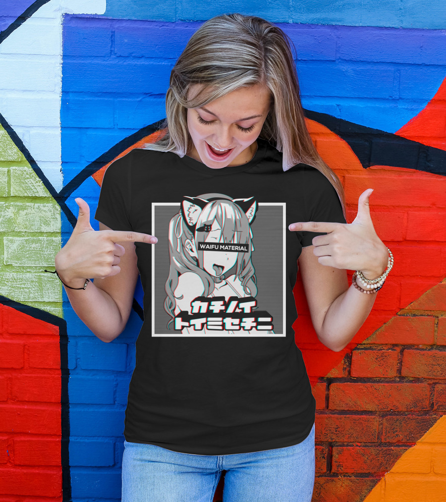 Waifu Material Ahegao Lewd Anime Face Neko Girl Cosplay T-Shirt