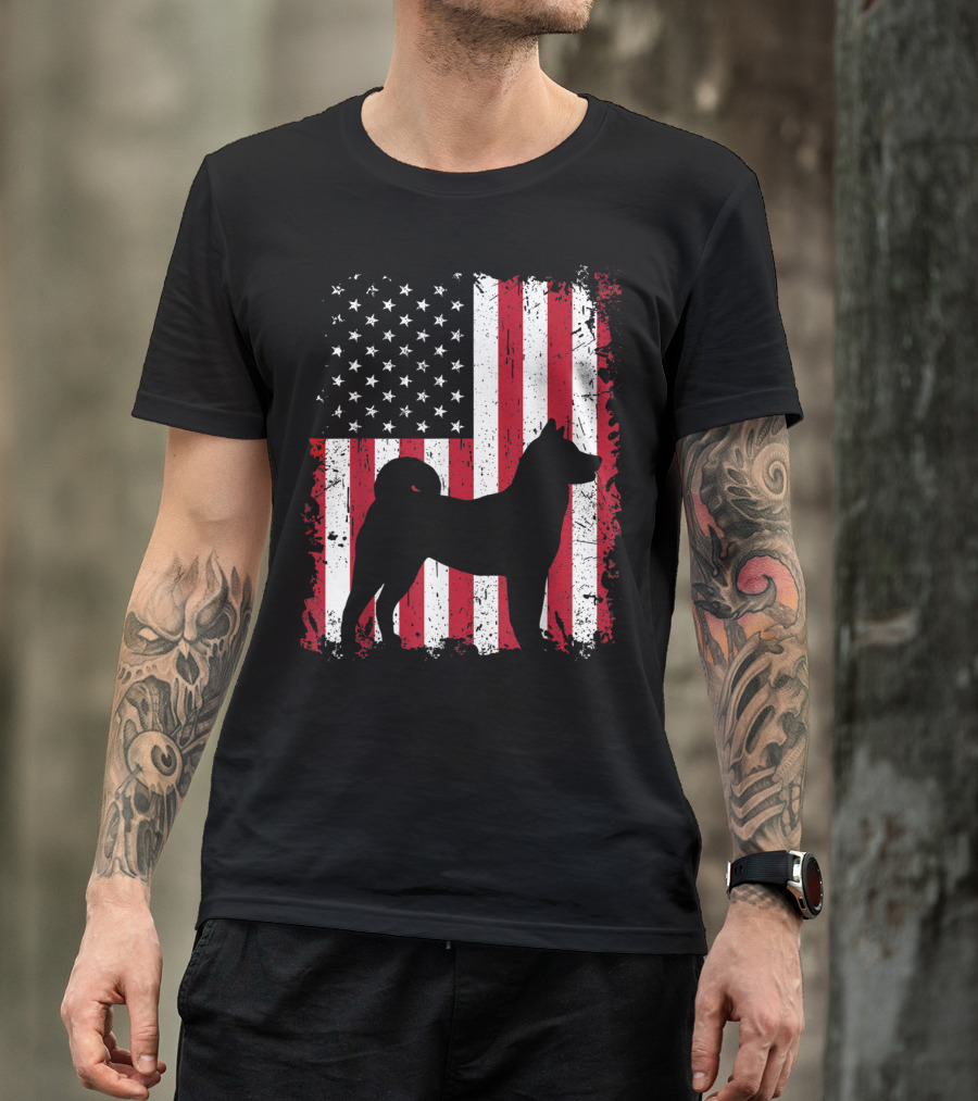 Akita Dog Silhouette American Flag 4th Of July Patriotic Usa Flag T-Shirt